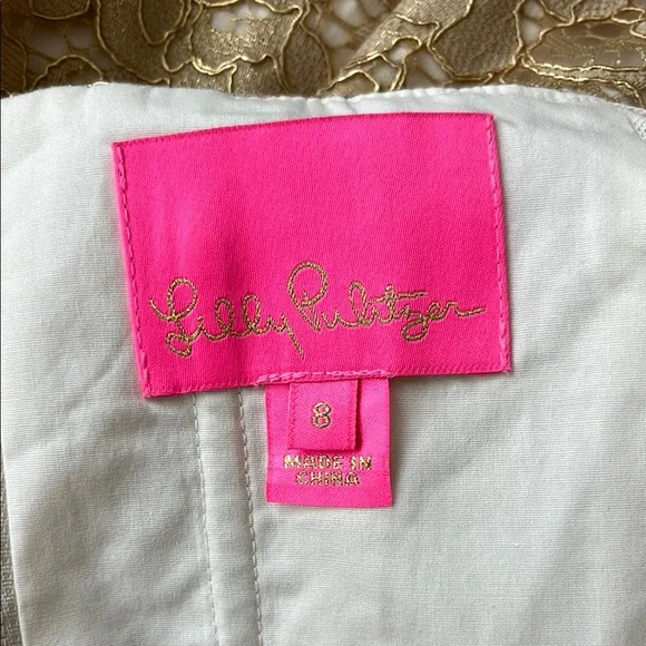 Lilly Pulitzer Aubrianna Strapless Gold Metallic Lace Floral Sweethea Midi Dress - Picture 11 of 13